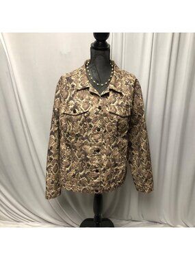 Denim 24/7 Jacket Womens Size 26W Reptile Print Trucker Style Button Up Casual